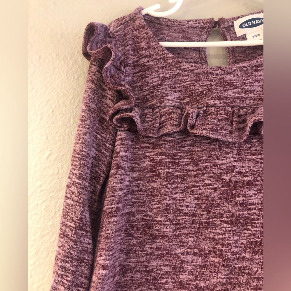 Sweater-Knit Ruffled-Yoke Top for Girls. Old Navy size 6-7 Crimson Cranberry - Picture 2 of 5